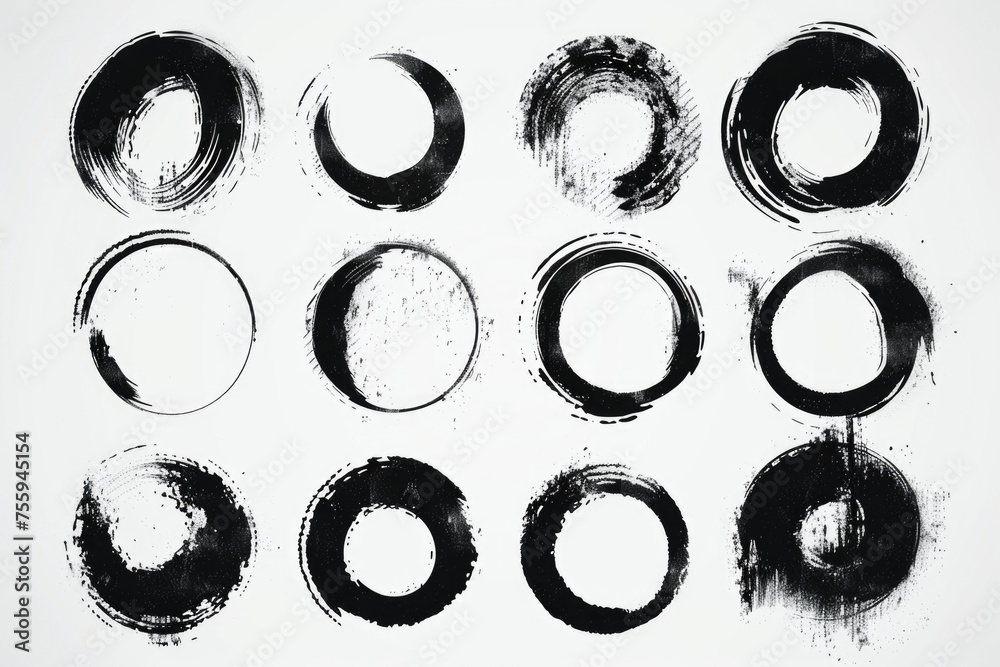 Poster simple black circles on a white background, suitable for various design projects.
