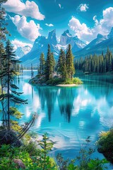 Scenic view of a lake with a majestic mountain in the background. Ideal for travel and nature...