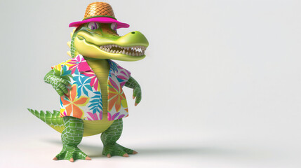 Adorable 3D Cartoon Alligator Donning Vibrant