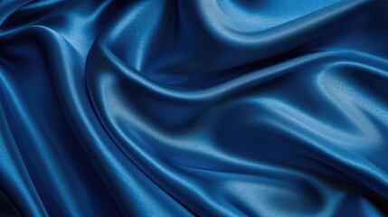 Obraz premium A close-up view of a vibrant blue satin fabric, showcasing its luxurious sheen and deep blue color, filling the entire screen with a sense of elegance and depth
