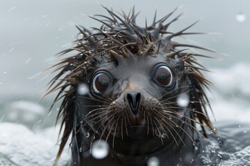 Seal having a bad hair day - obrazy, fototapety, plakaty