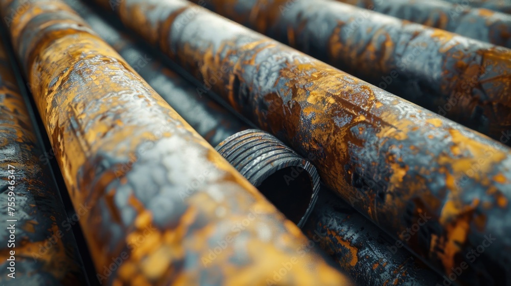 Poster detailed view of rusty pipes, suitable for industrial concepts.