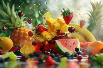 Foto auf Acrylglas Assorted fresh fruits on a wooden table, ideal for healthy lifestyle concept. © Fotograf