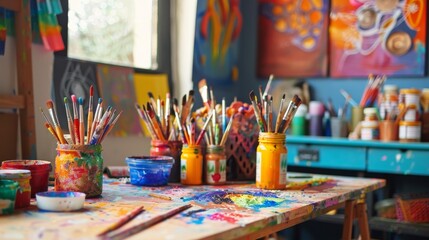 Creative workspace with vibrant art and craft supplies
