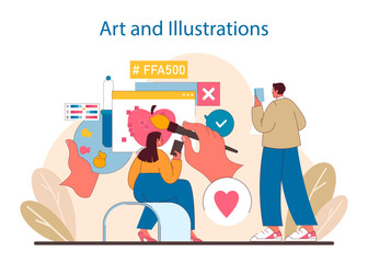 Art and Illustrations concept. Creative minds at work, painting vibrant stories digitally.