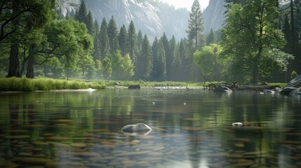 Scenic view of a river with rocks and trees. Suitable for nature backgrounds.