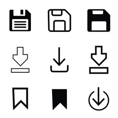 Floppy disk icon set. save file button icon set. diskette vector symbol in black filled and outline style.