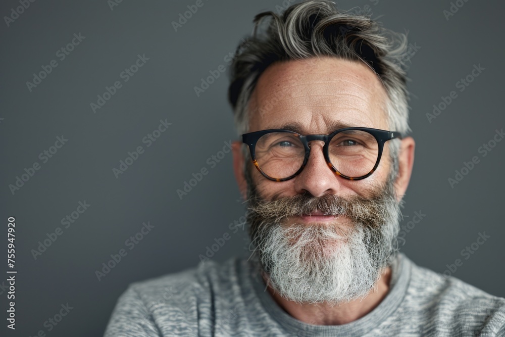 Poster close up of a man with glasses and a beard. suitable for business or lifestyle concepts.