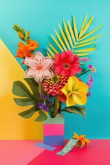 bouquet flower collage. Spring banner. Background. retro style postcard. Mothers Day