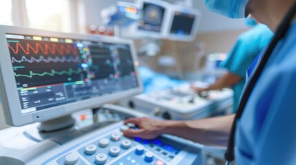 Ultrasound device scanner, close up medical equipment for examination