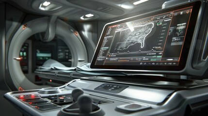 Ultrasound device scanner, close up medical equipment for examination