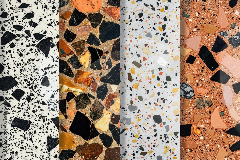 Poster a series of four different colored floor tiles. ideal for interior design projects.