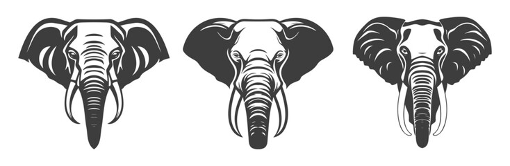set of elephant head logo silhouettes