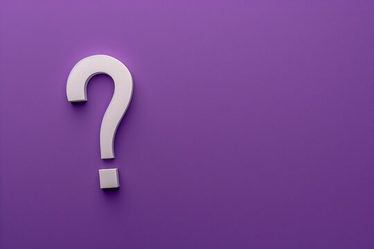 White question mark symbol against a purple background with copy space.
