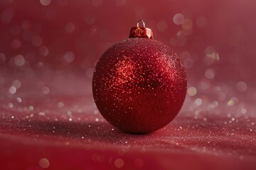 A festive red Christmas ornament on a red background. Perfect for holiday designs.