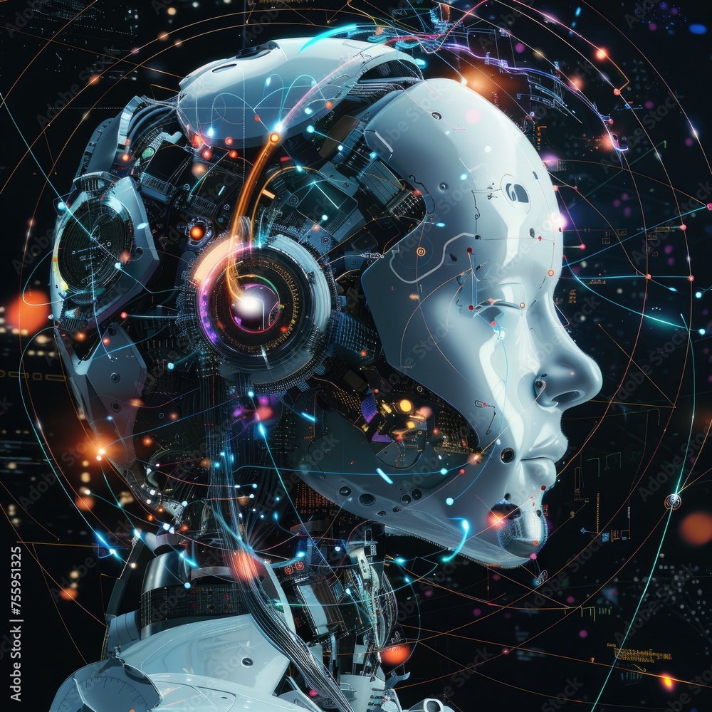 Poster advanced robotic technology concept with glowing elements - an intricate design showcasing advanced 