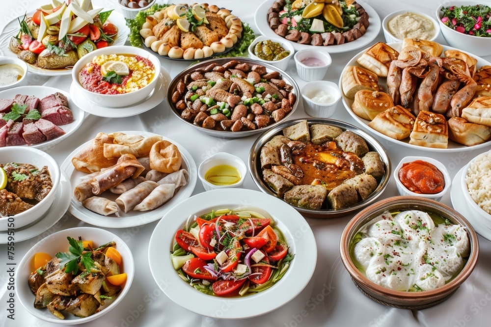 Poster a variety of food items displayed on a table. suitable for food and nutrition concepts.