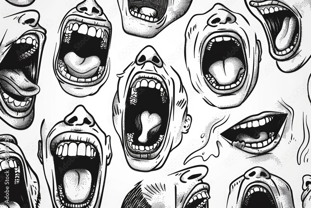 Poster Collection of cartoon mouths displaying different emotions, perfect for design projects.