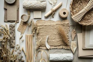 Various textured material samples for interior design