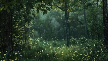 Enchanted Forest Glade with Magical Atmosphere - A mystical enchanted forest scene with a magical glade filled with luminescent flowers and soft light