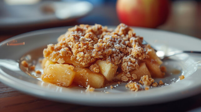 Homemade apple crumble on plate