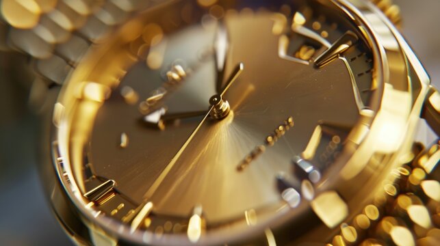 Detailed shot of a luxurious gold watch, perfect for fashion or time management concepts.