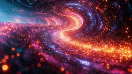 A powerful and dynamic cosmic scene, resembling an exploding supernova or a vibrant, swirling nebula. At the center is a brilliant, glowing core surrounded by twisting, fiery tendrils. - obrazy, fototapety, plakaty