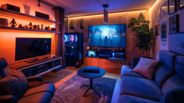 Cozy gaming nook for casual gamers with ambient lighting and comfortable seating
