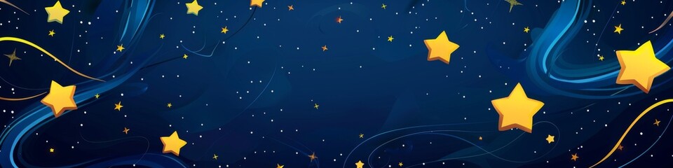 Starlight background, yellow stars isolated on the dark blue night texture with copy space