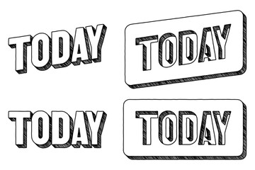 Word ‘Today’ written in doodle-style block lettering with three-dimensional shading effect