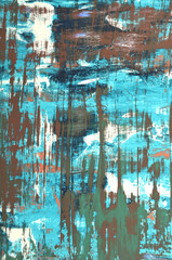 abstract art background in blue tones with colored scuffs and scratches