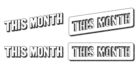 Words ‘This Month’ written in doodle-style block lettering with three-dimensional shading effect