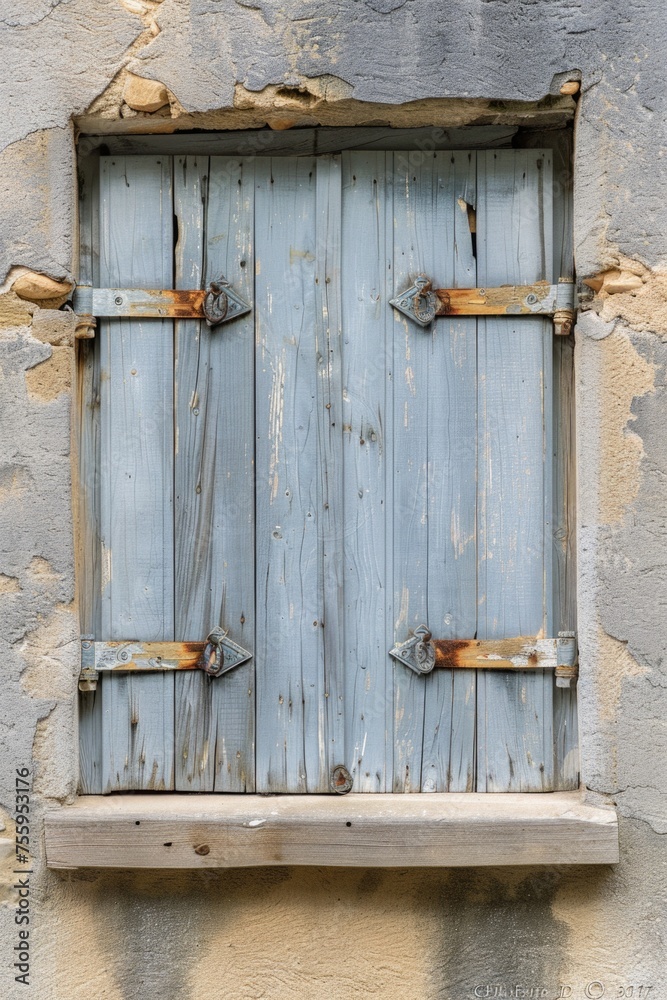 Poster an antique window with rustic wooden shutters. suitable for architectural and historical themes.