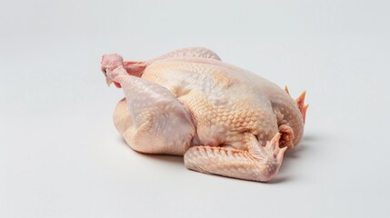 A whole chicken sitting on a white surface, perfect for food and cooking concepts.