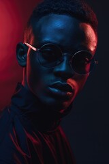 Obraz premium A man wearing a black jacket and sunglasses. Suitable for fashion and urban lifestyle concepts.