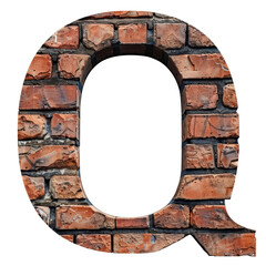 Red Brick Letter Q Isolated on Transparent or White Background, PNG