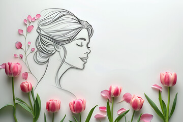 drawing woman with flowers romantic