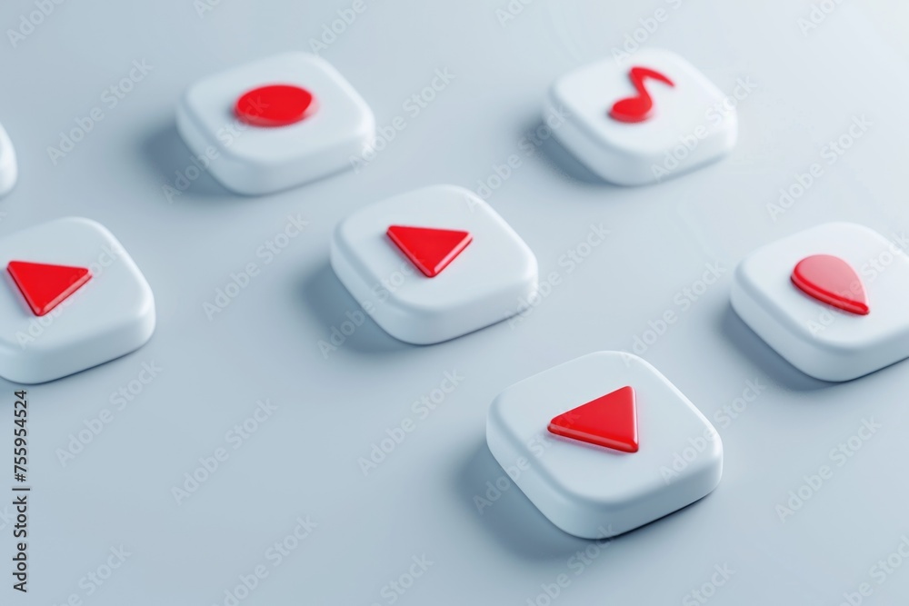 Poster White and red buttons on a plain surface, suitable for various design projects.