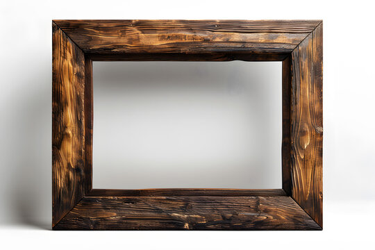 a wooden picture frame is sitting on a white surface