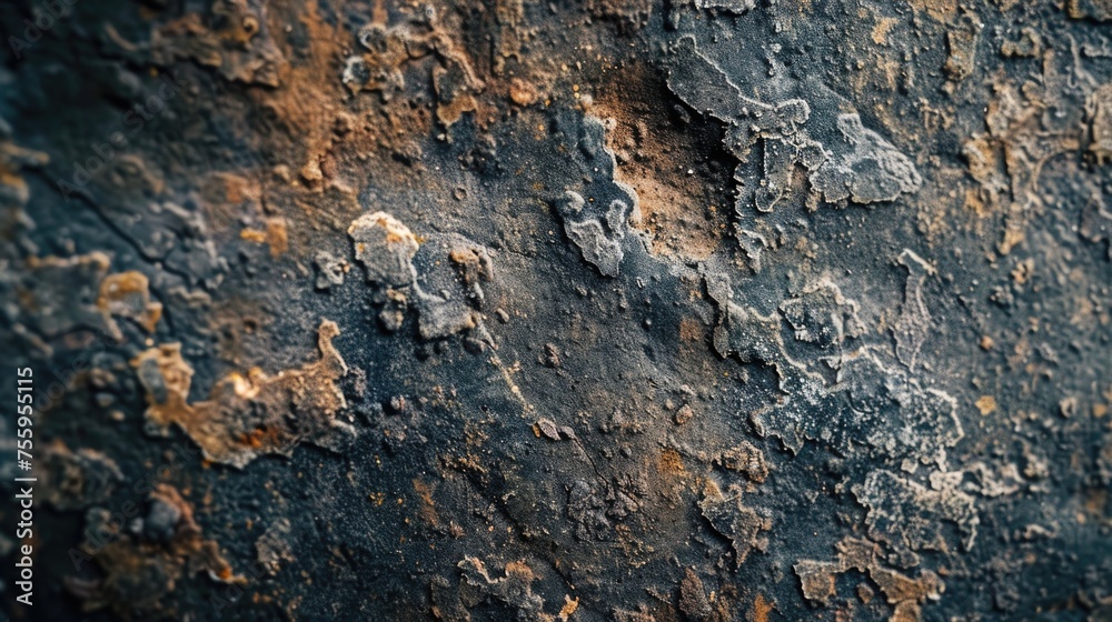 Poster close up of a tree trunk with peeling paint, ideal for texture backgrounds.