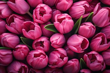 Fototapeta premium pink tulips top view Springtime pattern background. for cards and holiday backdrops