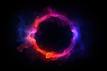 texture of fiery magical neon transparent pink smoke in a round frame. black backdrop