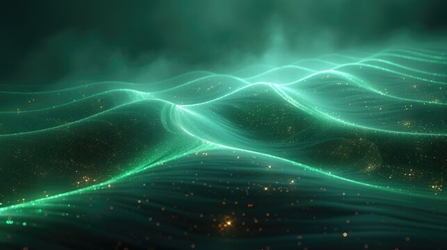 A dynamic computer-generated image depicting a powerful wave of light surging with vibrant energy.