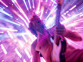 Male guitarist playing electrical guitar on a rock concert