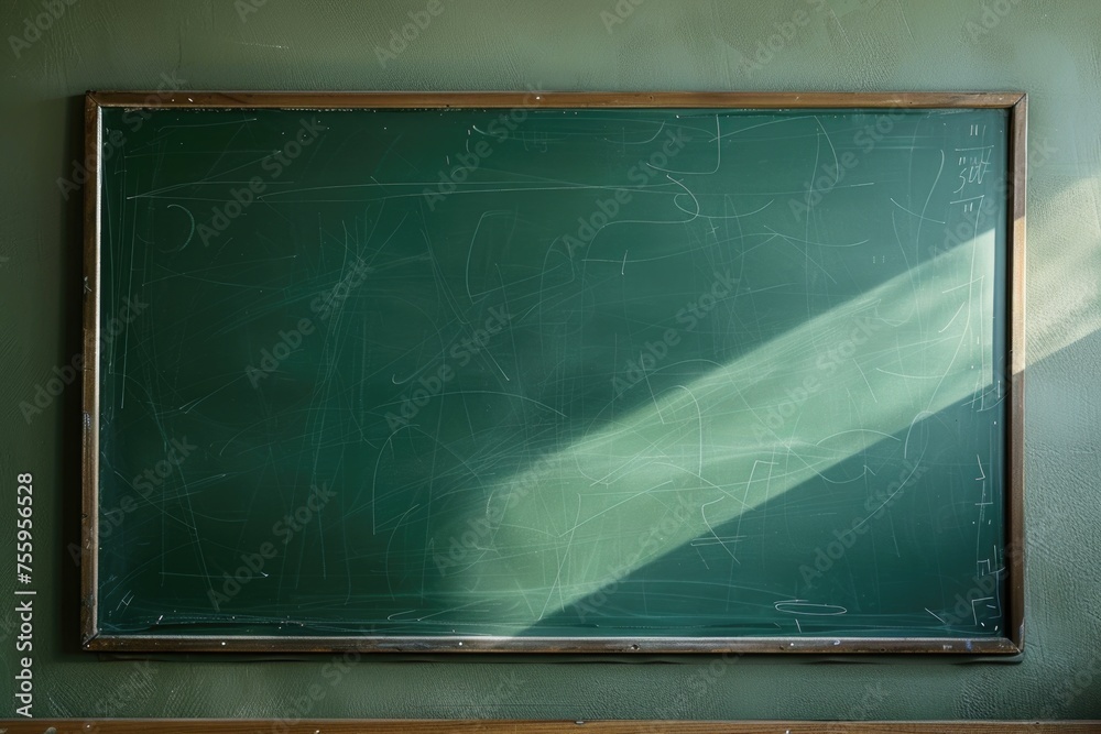 Poster a blackboard in a classroom with a wooden bench. suitable for educational concepts.
