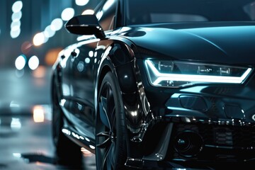 Detailed view of a car parked on a city street, suitable for automotive or urban themes.