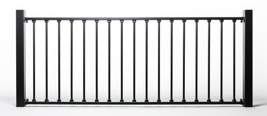 A monochrome photograph of a black metal fence contrasts against a snowy white backdrop, resembling...