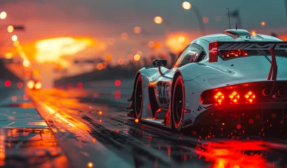 Foto op Canvas Race car driving on wet track with headlights on © Vadim