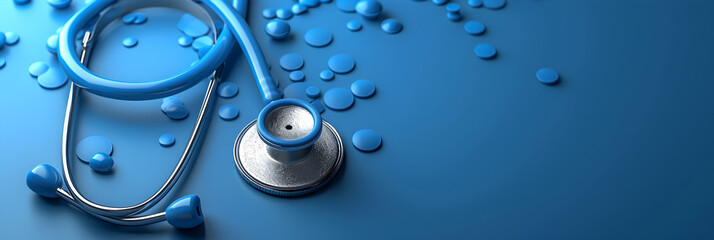 Healthcare conceptual image,
Close up stethoscope on blue background - obrazy, fototapety, plakaty