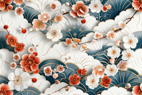 A beautiful floral pattern on a blue and white background. Perfect for various design projects.